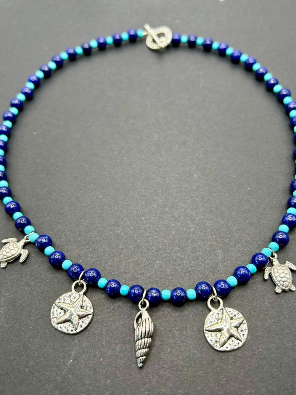 Ocean Themed Charm Necklace in Lapis and Howlite Handmade